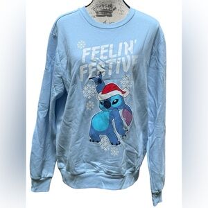 NWT Disney Stitch Holiday Sweater Christmas Sweatshirt Light Blue XL